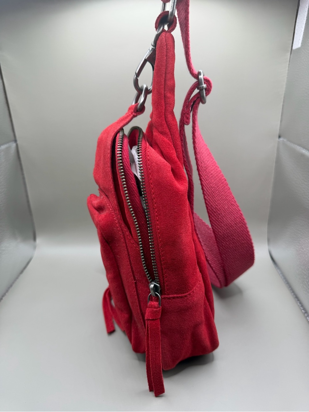 Free People Red Suede Sling Backpack Crossbody Bag - Picture 4 of 5